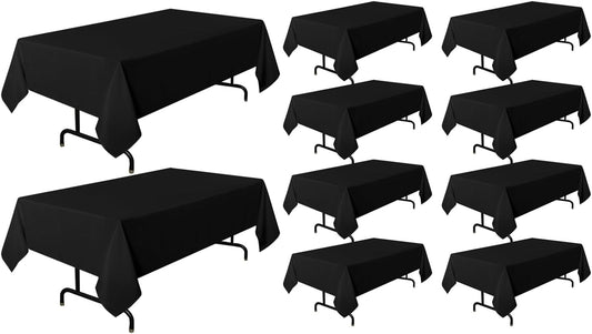 sancua 10 Pack Black Tablecloth 60 x 120 Inch, Rectangle Table Cloth for 8 Feet Tables - Stain and Wrinkle Resistant Washable Polyester Table Cover for Dining Tables, Buffet Parties and Camping