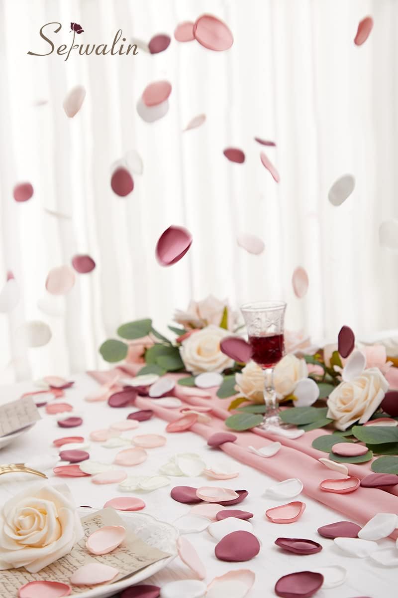 Serwalin 300Pcs Silk Pink Rose Petals Artificial Flower Petals for Wedding, Peach Pink Petals Bulk for Anniversary Decor,Party Romantic Decorations Table or Wedding Cake Decor(5 Color Mixes)