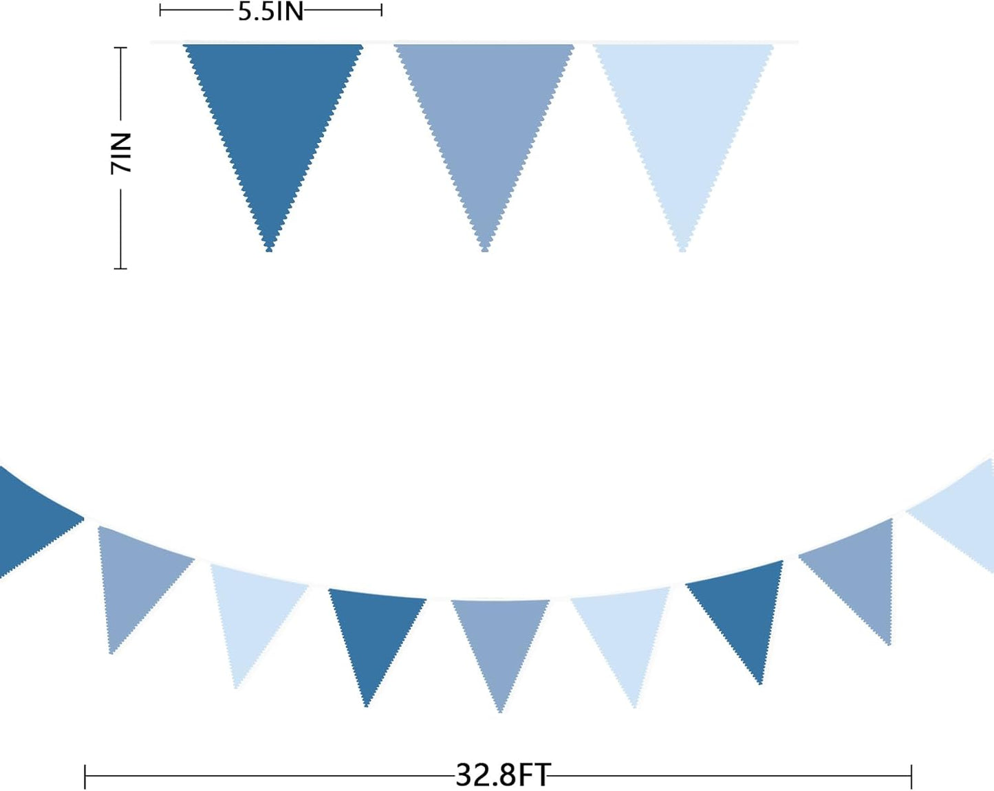 32Ft Retro Blue Party Decorations Dusty Blue Triangle Banner Flag Pennant Fabric Garland Streamers for Nautical Birthday Ahoy Achor Baby Shower Under The Sea Summer Graduation Nautical Party Decor