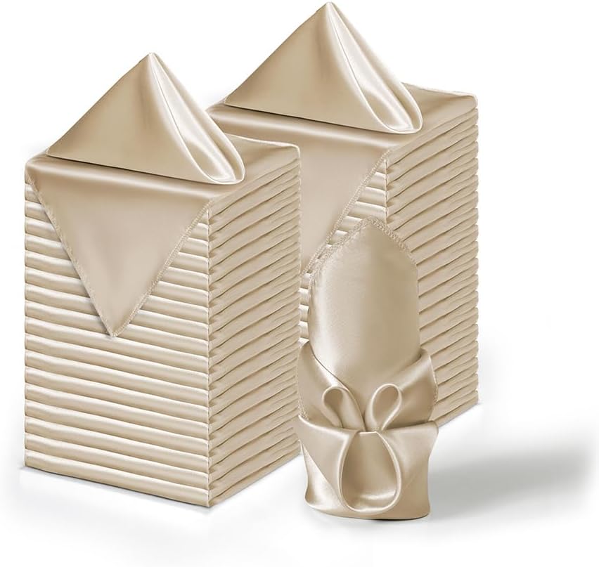 36 Pack Square Satin Dinner Napkins, 16x16 Inches Silky Soft Smooth Table Cloth Napkins for Restaurant Weddings Banquet Party Decoration, Khaki