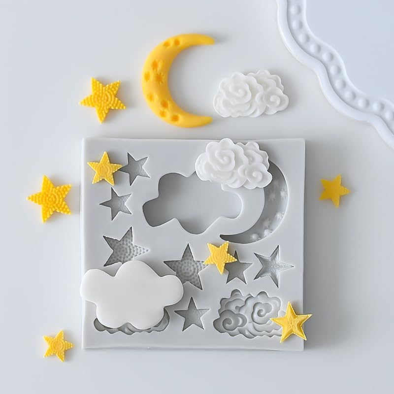 1Pc Star Moon Clouds Shaped Silicone Fondant Molds, Candy Chocolate Molds for DIY Cake Fondant Cookie Cloud Fondant Mold Moon For Candy Baking Sugar Cakes Decorating Candy Making Supplies
