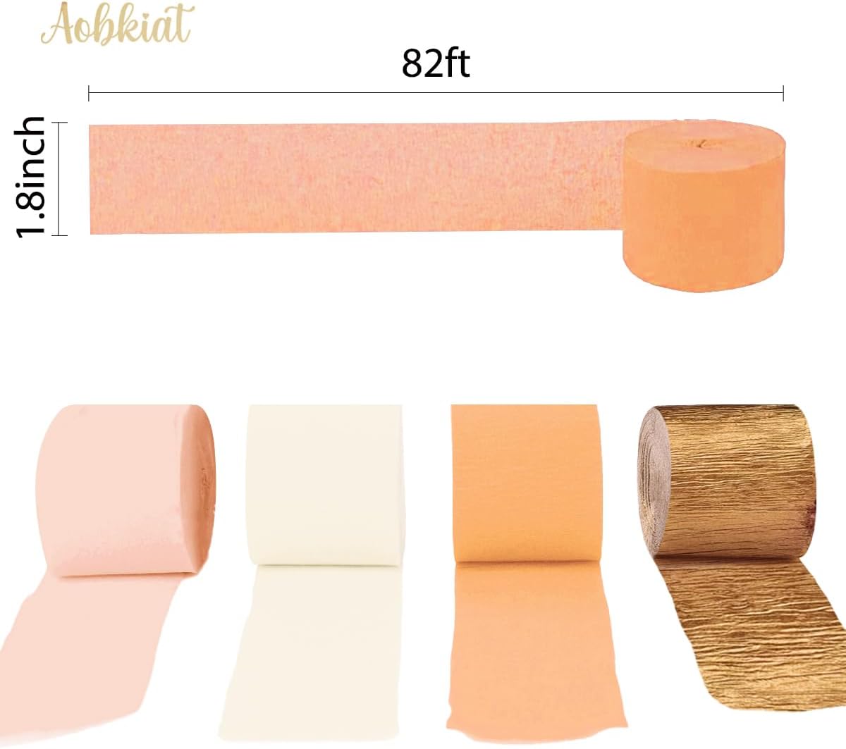 AOBKIAT Wedding Decor Gold Pink Orange Gold Crepe Paper 8 PCS Streamers Party Decorations for Wedding,Bachelorette,Birthday,Bridal Baby Shower,Anniversary Party Backdrop
