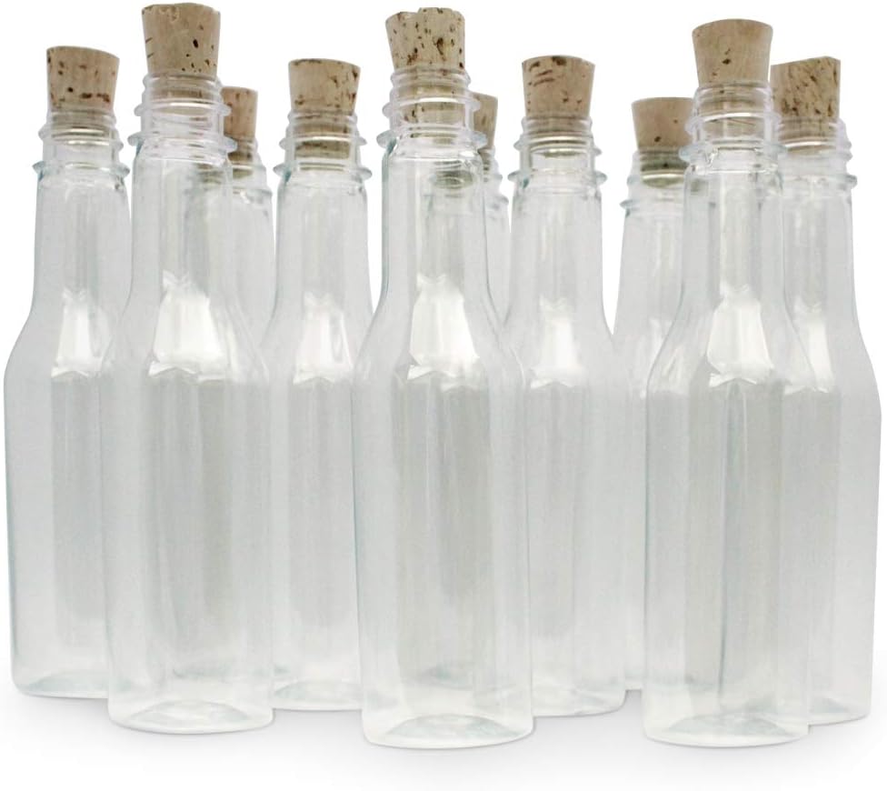 Plastic Bottles & Corks for Bottle Message Invitations, Announcements, DIY Craft, Party Favors & Sand Art - Clear Plastic (160 Bottles & Corks)
