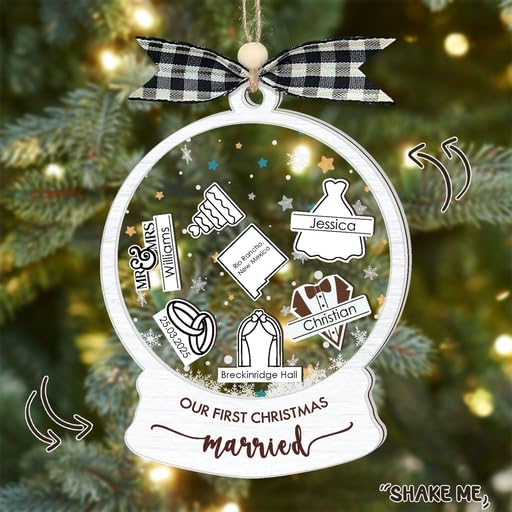 Custom Wedding Shaker Ornament 2025, Personalized Bride and Groom Ornament for Couples, First Christmas Married Glass Decoration, Newlywed Engagement Holiday Gift, Bridal Shower Decoration Ornament