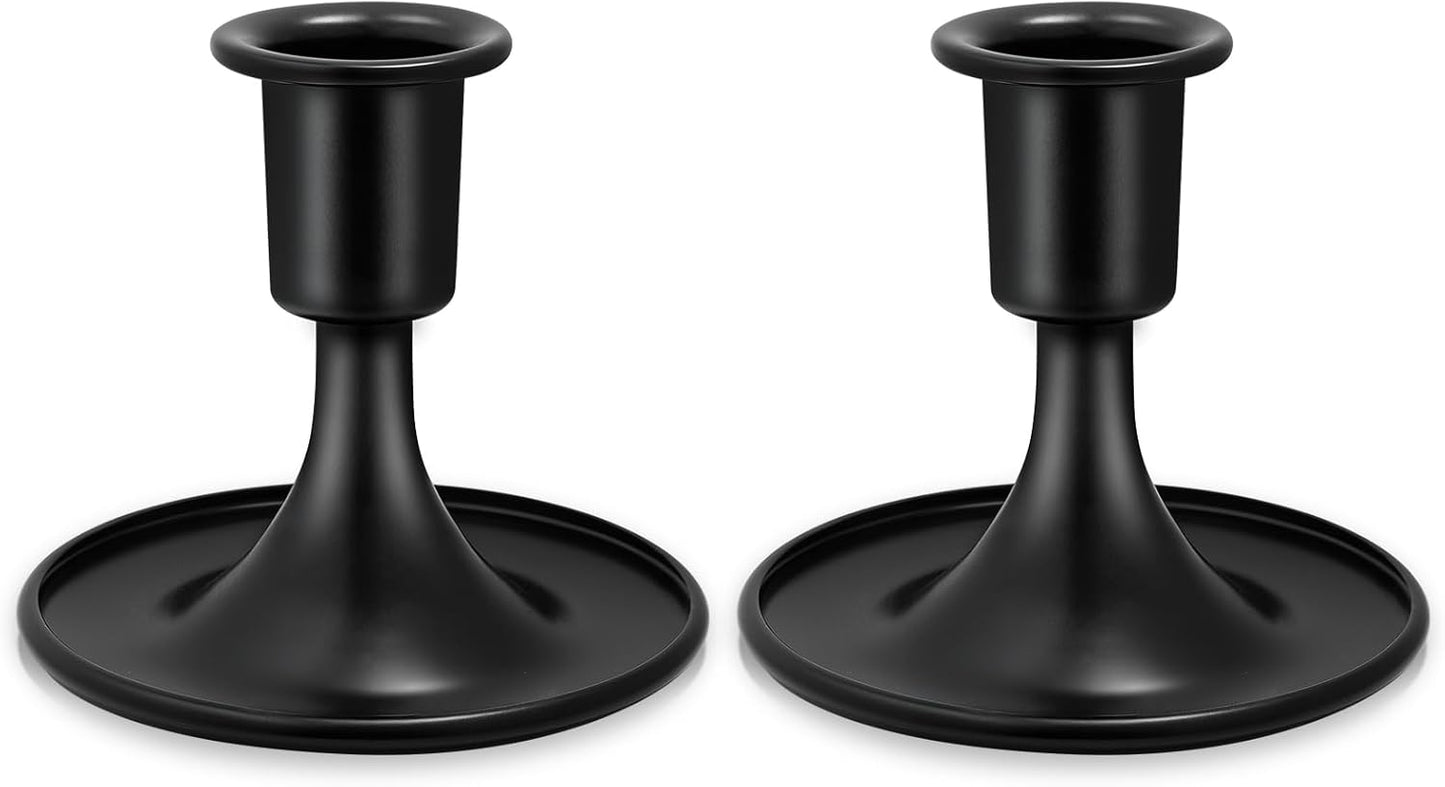 Candlestick Holders 2 PCS Short Metal Taper Candle Holders, KSWING Black Candle Stick Holders Set, Perfect for Table Centerpiece Mantel Party Wedding Christmas Home Decor, Set of 2