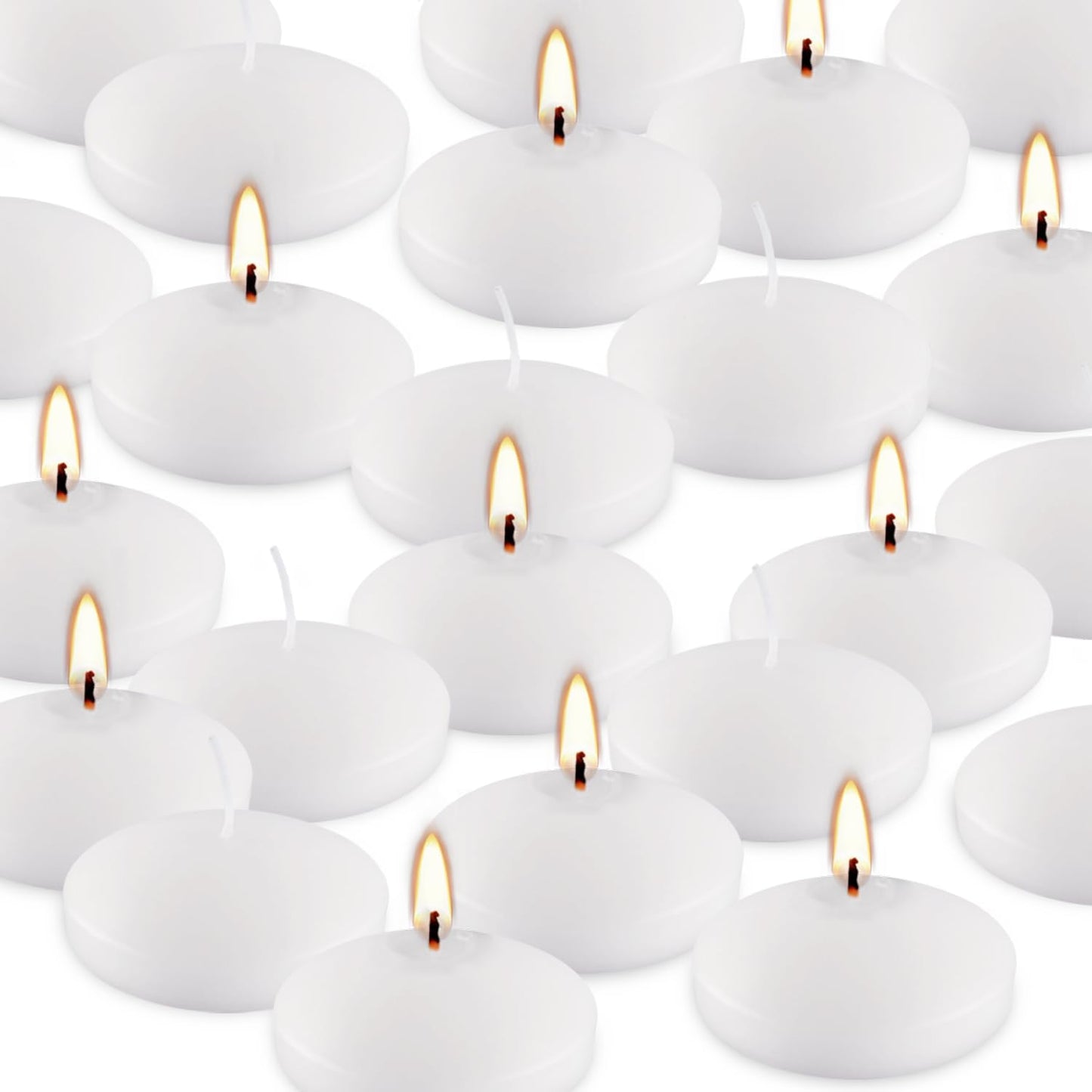 Set of 24， 3-inch Floating Candles, White Smoke-Free and odorless, Burning continuously for 8-9 Hours, Suitable for Valentine's Day, Weddings, Holidays, Home Decoration
