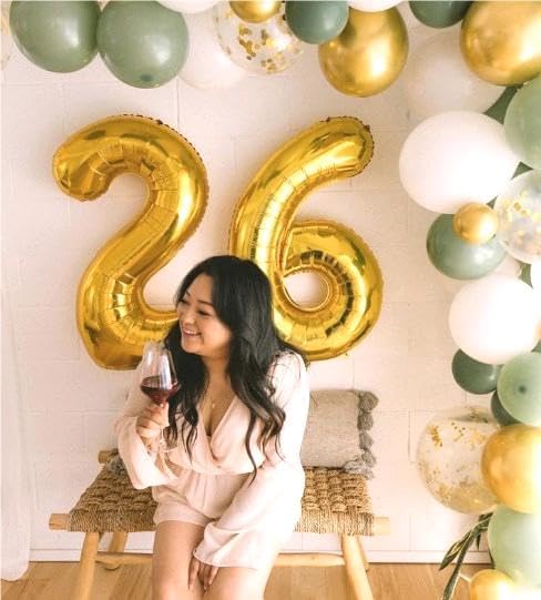 40 Inch Gold Mylar Foil Number 26 62 Birthday Balloon, 26 Boy Girl Party Decorations Supplies, Big Helium Balloons Numbers for 26 62 Men Women Anniversary