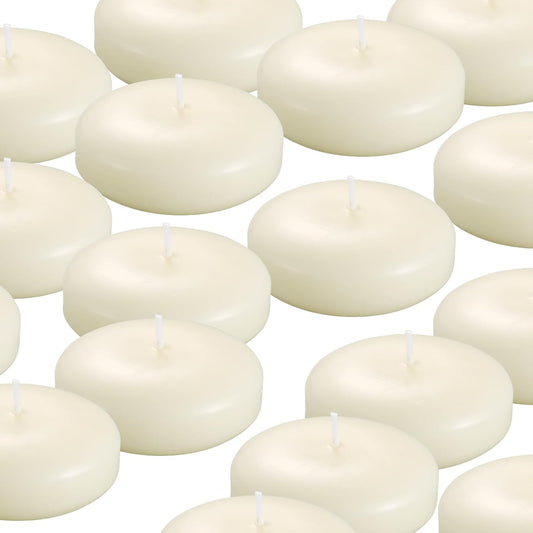 24 Pack Floating Candles, 3” Ivory Unscented Dripless Wax Burning Candles, for Weddings, Party, Cylinder Vases, and Home Decorations