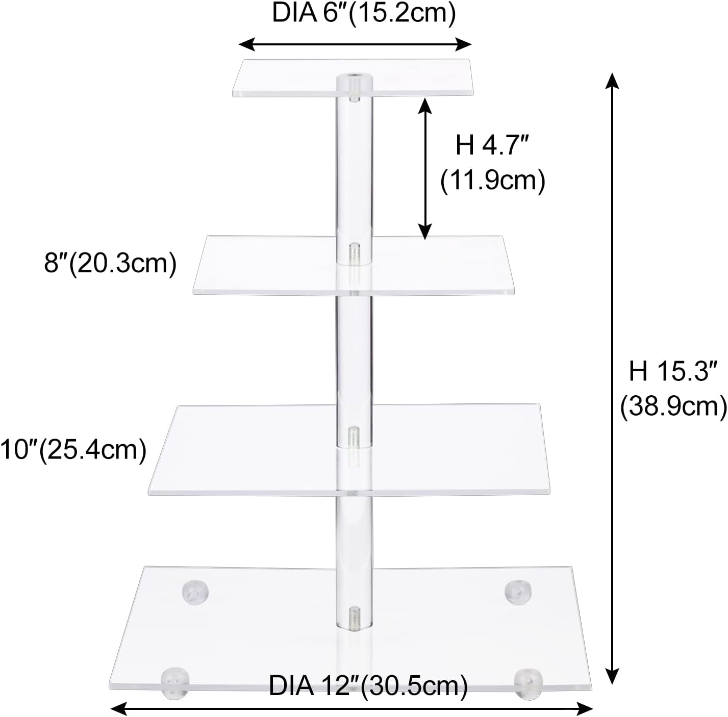 Cupcake Stand, 4 Tier Square Acrylic Cupcake Display Stand Holder, Clear Dessert Pastry Tower for Wedding, Birthday, Theme Party, Baby Shower