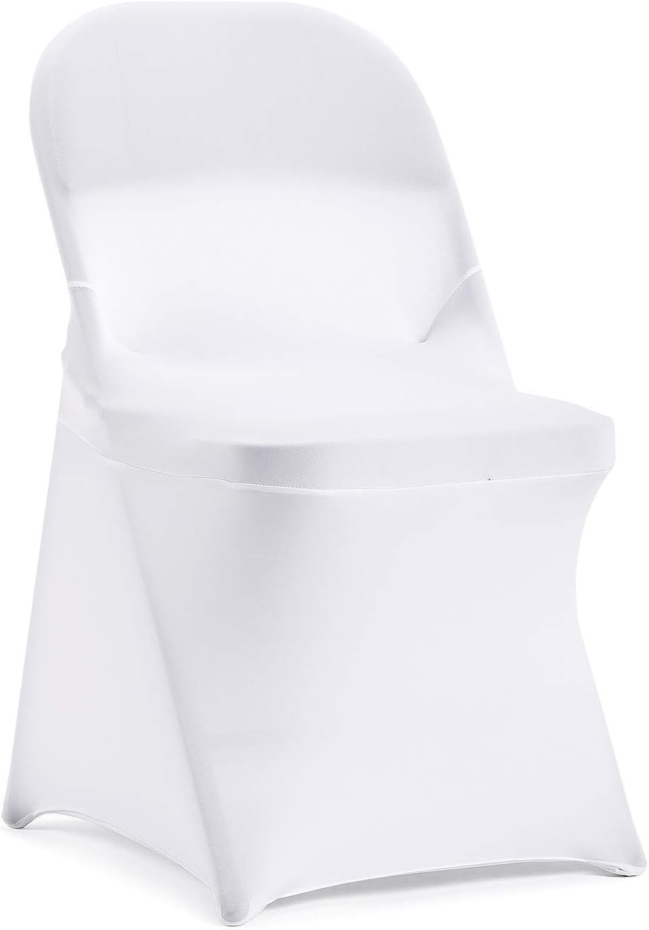 Peomeise Stretch Spandex Folding Chair Cover for Wedding Party Dining Banquet Event (White,6pcs)