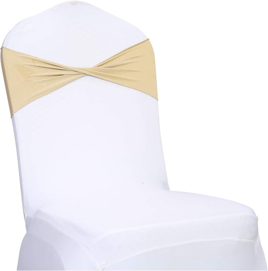VDS Pack of 50 PCS | Champagne | Spandex Chair Sashes Bows Without Buckle | Stretch Elastic Banquet Universal Folding Chair Band Tie with for Wedding Party Conference Celebration Event Decoration