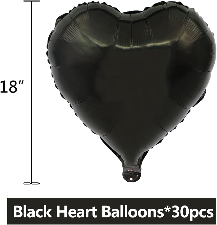 BEISHIDA 30 pcs18inch Black Heart Shape Foil Mylar Balloons for birthday party decorations, Wedding decorations, engagement party, celebration, holiday, show, party activities.