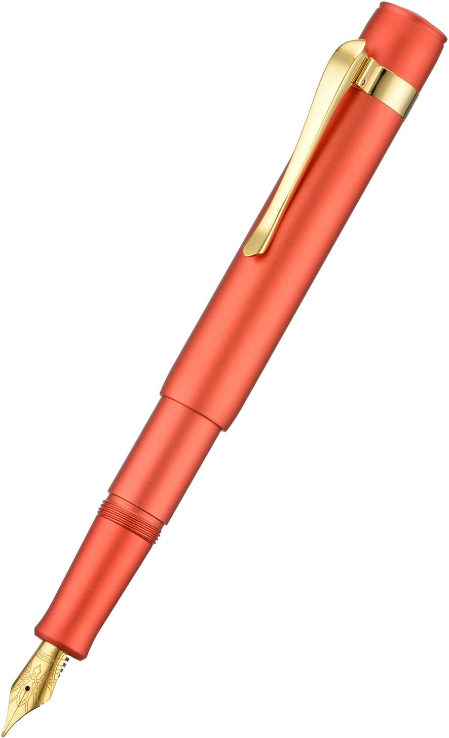 Hongdian M2 Black Forest Mini Fountain Pen, Medium Soft Golden Nib & Sleek Shape Aluminium Short Pocket Travel Pen (Orange Red)