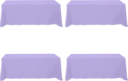 BRILLMAX 4 Pack Lavender Tablecloths for 8 Foot Rectangle Tables 90 x 156 Inch - 8ft Rectangular Bulk Linen Polyester Fabric Washable Cloth Cover for Wedding Reception Banquet Birthday Party