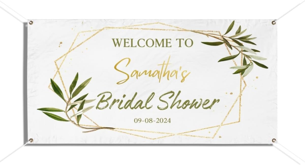 Personalized Bridal Shower Banner, 12x24 Inches, Vinyl, Wall Mount, Occasion Theme, Fade Resistant, Waterproof, Lightweight
