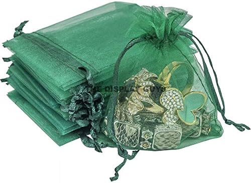 TheDisplayGuys 48-Pack 6x8 Dark Green Sheer Organza Gift Bags with Drawstring, Jewelry Candy Treat Wedding Party Favors Mesh Pouch
