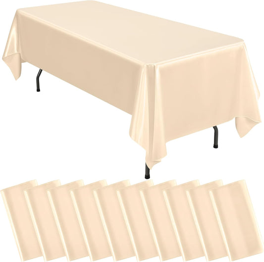 10 Packs Satin Tablecloth 57 x 108 Inch Champagne Rectangular Table Cloth Silk Tablecloth Smooth Fabric Overlay Satin Table Cover Decoration for Wedding Party Banquet Events