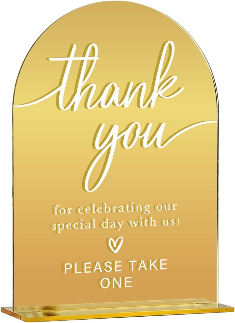 Acrylic Wedding Sign, Bridal Shower Decorations, Thank You Sign for Ceremony, Modern Font Table Signs, Gold Mirror Arched Acrylic Tabletop Signs for Wedding Reception and Event Party