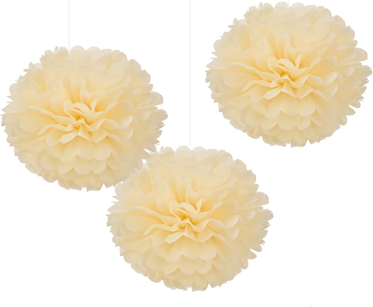 WEVEN Tissue Pom Poms Tissue Paper Flowers Tissue Fluff Balls Party Decorations 12-Inch Pack of 12 (Ivory)