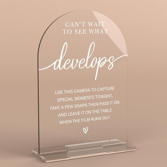 Acrylic Wedding Sign Can't Wait to See What Develops Sign for Wedding Wedding Signs for Ceremony Modern Calligraphy Arch Acrylic Table Top Sign for Wedding Reception and Event Party Table