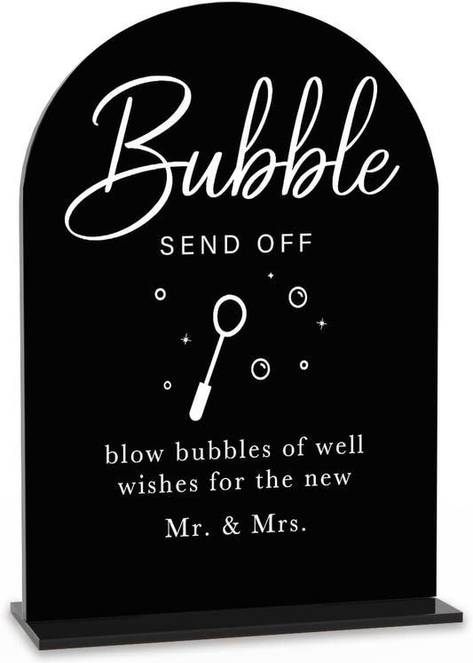 Acrylic Wedding Sign Wedding Signs for Ceremony Bubble Send Off Sign for Wedding Modern Calligraphy Arch Acrylic Table Top Sign for Wedding Reception and Event Party Table(black）