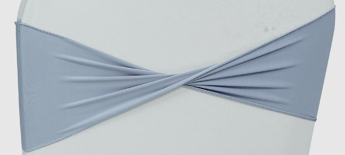 VDS Pack of 300 PCS | Dusty Blue | Spandex Chair Sashes Bows Without Buckle | Stretch Elastic Banquet Universal Folding Chair Band Tie with for Wedding Party Conference Celebration Event Decoration