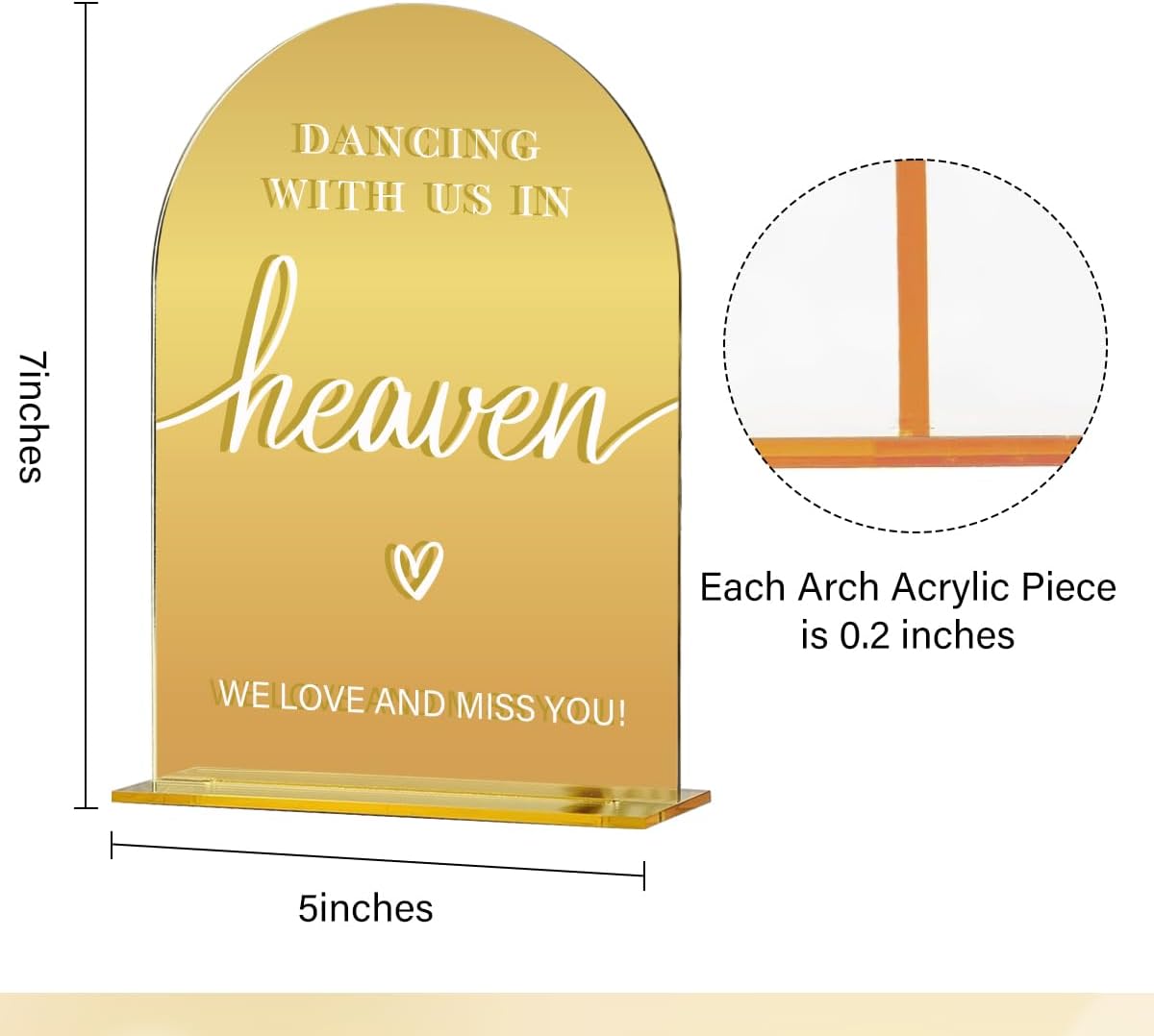 Acrylic Wedding Sign, Bridal Shower Decorations, Dancing With Us in Heaven Sign for Ceremony, Modern Font Table Signs, Gold Mirror Arched Acrylic Tabletop Signs for Wedding Reception and Event Party