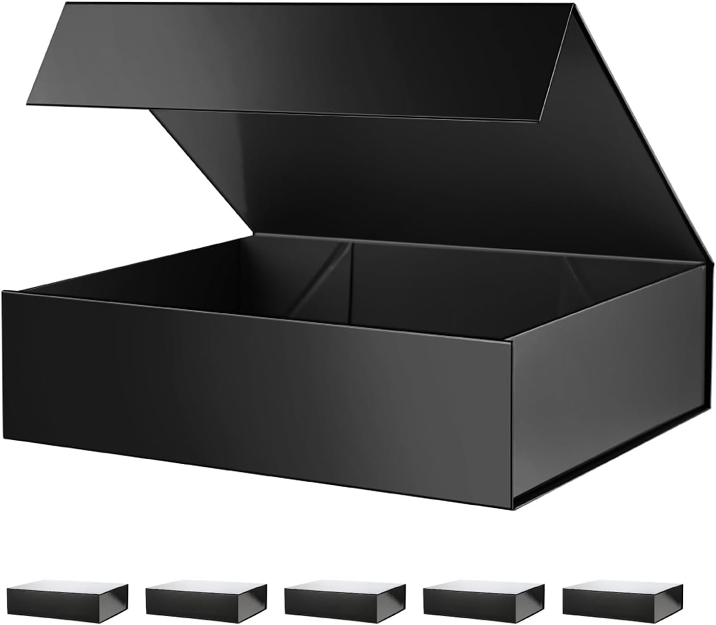 PACKHOME 6 Large Gift Boxes 13.5x10x3.5 Inches, Sturdy Shirt Boxes with Magnetic Lids for Multiple Occasions (Glossy Black)