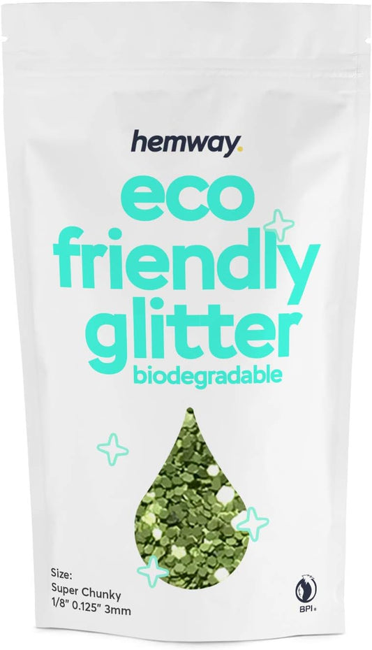 Hemway Biodegradable Glitter Eco Friendly - 100g/3.5oz Bio Cosmetic Safe Sparkle Vegan for Face Eyeshadow Body Hair Festival Makeup Craft - Super Chunky (1/8" 0.125" 3mm) - Lime Green