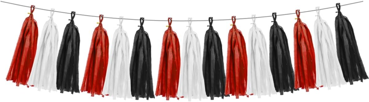 White Red Black Party Decorations - 15Pcs Tissue Paper Tassel Garland Birthday Wedding Graduation Bachelorette Hanging Decor HongTongTong
