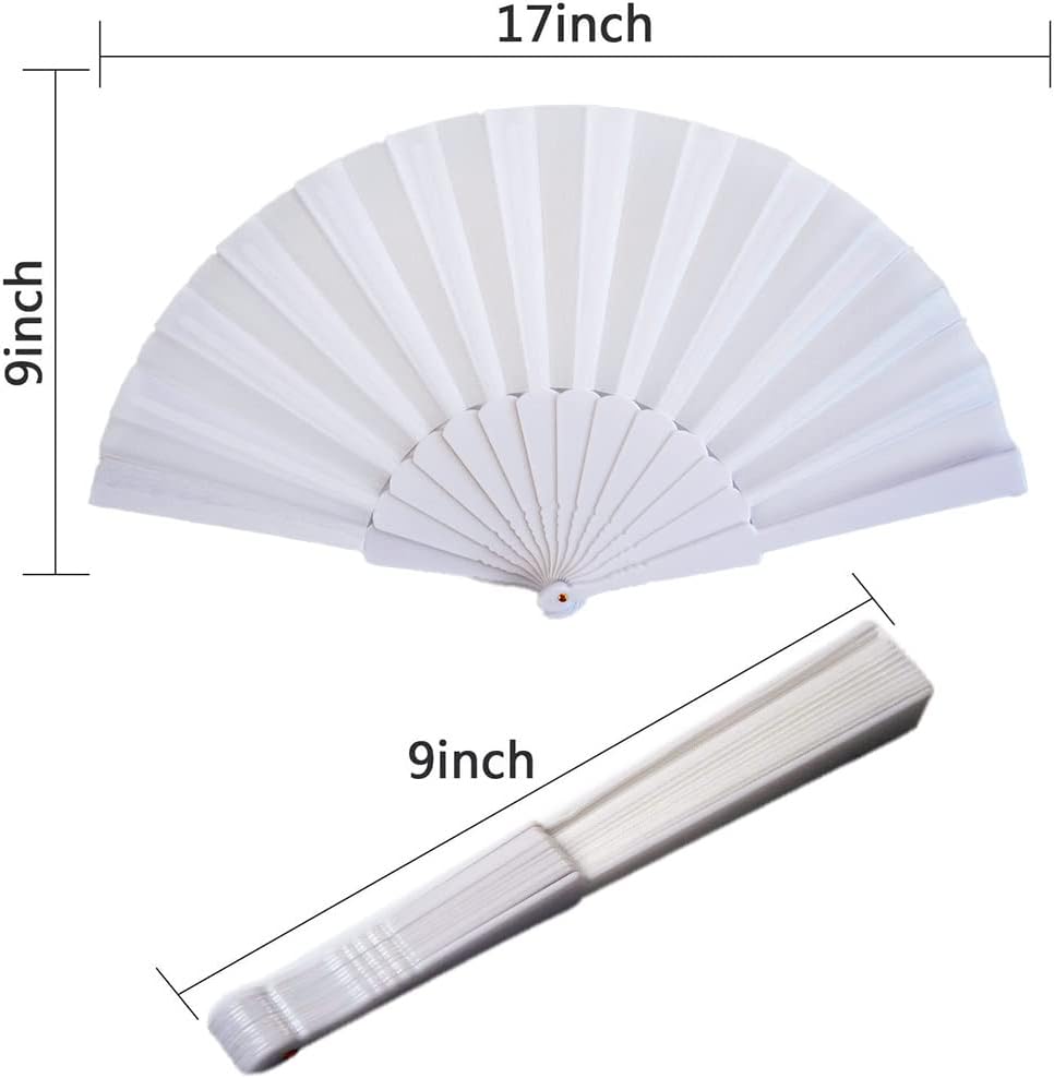 HUNANBANG Product Image 4 Pieces Folding Hand Fans Church Wedding Gift, Party Favors, DIY Decoration Gift Size9 Wholesale (Wht 4pack)