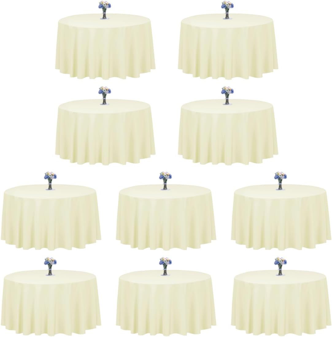 LTC LINENS 10 Pack 120 Inch Round Tablecloth Ivory for 60 Inch Round Table - Bulk Round Table Cover - Washable, Wrinkle Resistant Polyester Fabric Cloth for Wedding, Party
