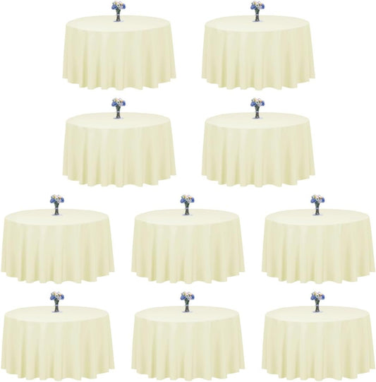 LTC LINENS 10 Pack 120 Inch Round Tablecloth Ivory for 60 Inch Round Table - Bulk Round Table Cover - Washable, Wrinkle Resistant Polyester Fabric Cloth for Wedding, Party