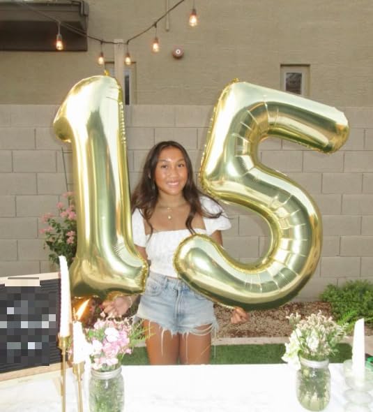 Light Gold 40 Inch Large Number 5 Birthday Balloon, Five 5th 15 25 35 50 55 Birthday Celebration Decorations, Champagne Gold Foil 5 Mylar Helium Balloons Girl Boy Anniversary Party Supplies