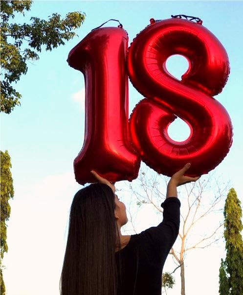 Red Foil Number 8 Balloon 40 Inch, Helium Mylar Eight Number 8 18 28 38 48 58 80 88 Birthday Balloons, 8th Red Women Men Wedding Anniversary, Graduations Party Supplies