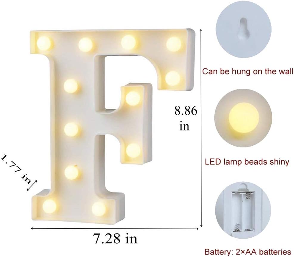 MUMUXI Marquee Light Up Letters | Large Light Up Numbers | Battery Powered and Bright with Every Letter of The Alphabet | for Wedding, Birthday, Party, Celebration, Christmas or Home Decoration (F)