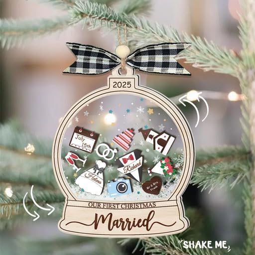 Personalized Wedding Shake Ornament, Custom Bride and Groom Christmas Ornament with Names, First Christmas Keepsake Decoration, Newlywed Engagement Gift, Bridal Shower Ornament for Couples