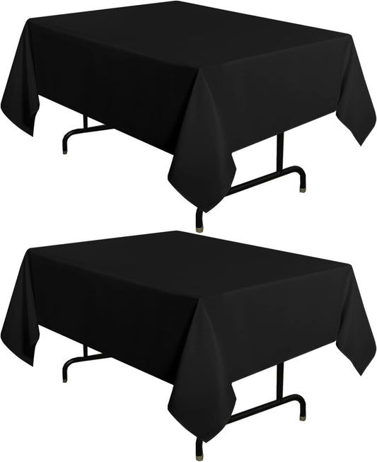 sancua 2 Pack Black Tablecloth 54 x 54 Inch, Stain and Wrinkle Resistant Square Table Cloth - Washable Polyester Table Cover for Dining Tables, Buffet Parties and Camping