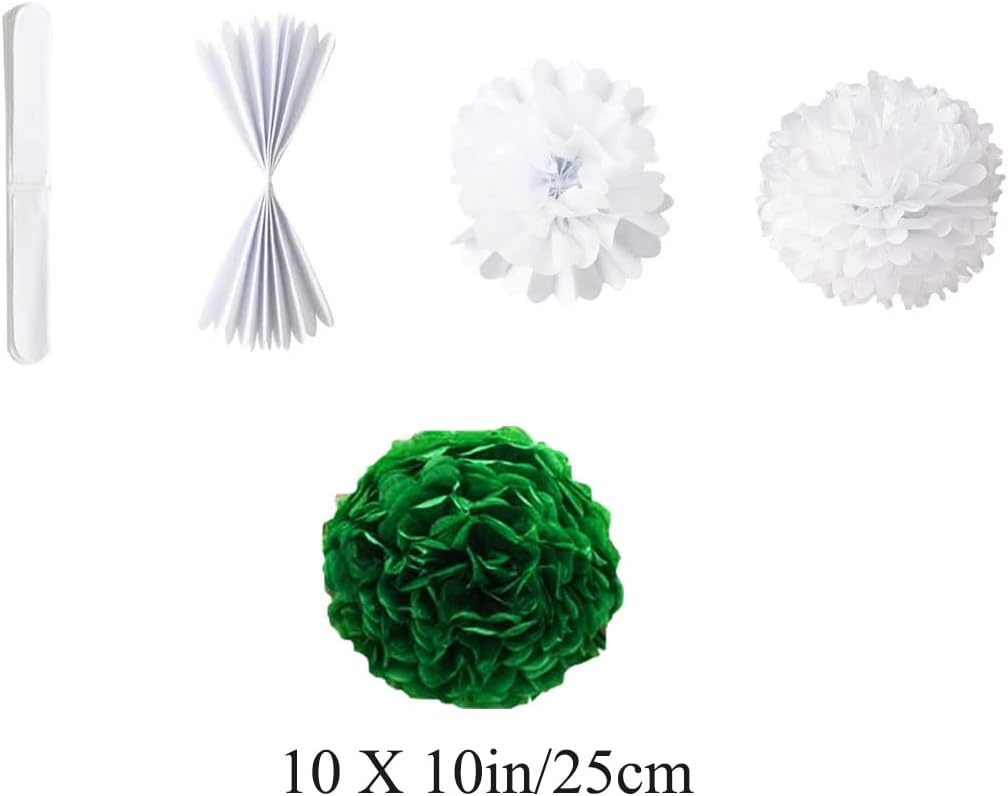 10pcs 10in Dark Green Paper Pom Poms - Tissue Paper Hanging Balls for Wedding Party Decorations - DIY Art Craft Blooms for Birthday, Baby Shower, Nursery Decor