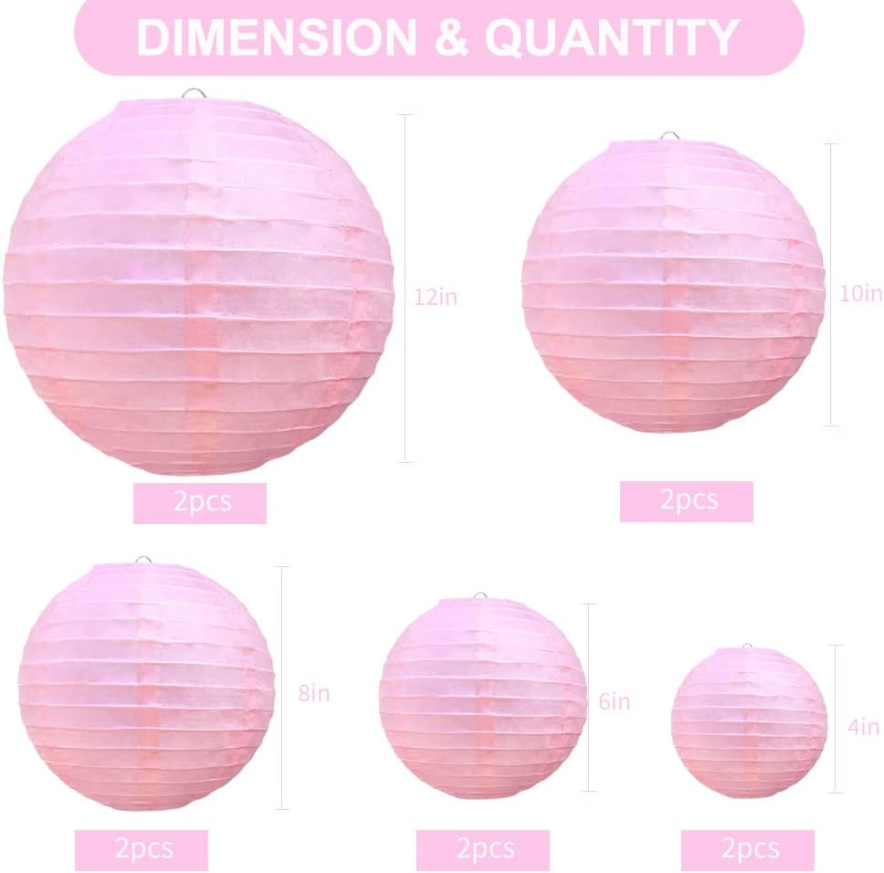 BEISHIDA Pink Round Paper Lanterns Hanging Decorative Chinese Paper Lanterns Lamp for Valentine Birthday Wedding Party Decoration and Baby Bridal Shower（10 Packs）