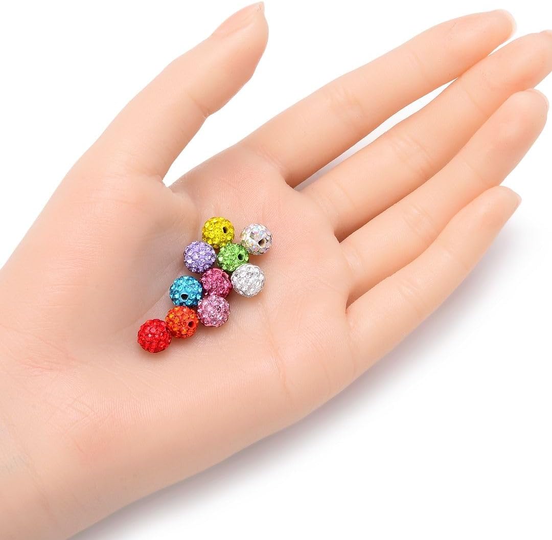 25pcs Adabele Grade A Suncatcher Crystal Rhinestone Pave Loose Beads 8mm Light Rose Pink Polymer Clay Disco Ball Spacers Compatible with Shamballa All Craft Jewelry Making DB8-55