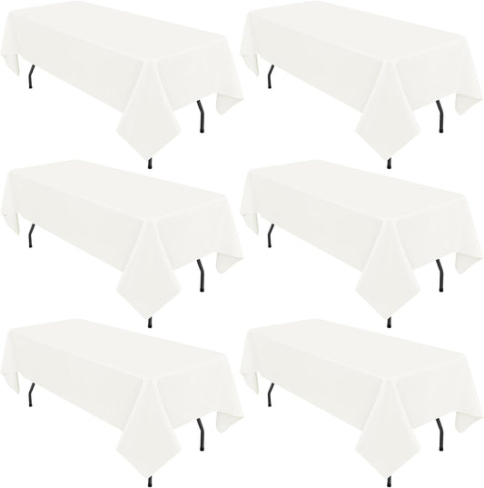 6 Pack Ivory Tablecloths for 8ft Rectangle Tables 60 x 126 Inch - Polyester Table Cover Stain and Wrinkle Resistant Washable Fabric Table Clothes for Wedding Party Banquet Reception Restaurant