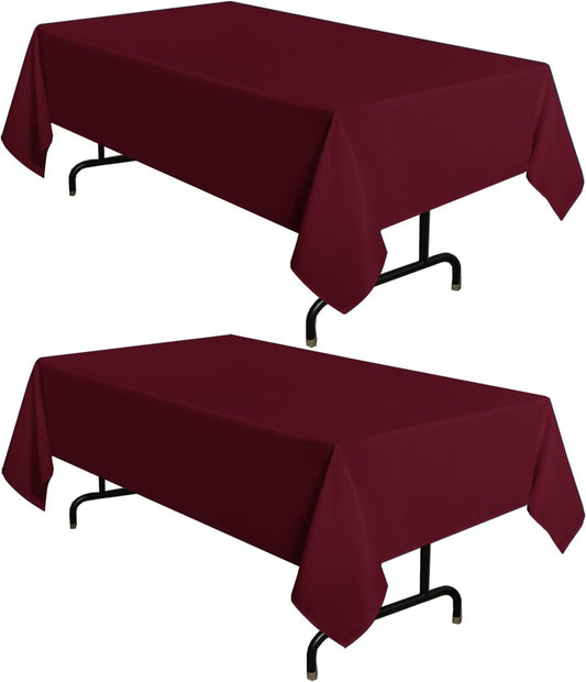 sancua 2 Pack Burgundy Tablecloth 60 x 84 Inch, Rectangle 4 Feet Table Cloth - Stain and Wrinkle Resistant Washable Polyester Table Cover for Dining Tables, Buffet Parties and Camping
