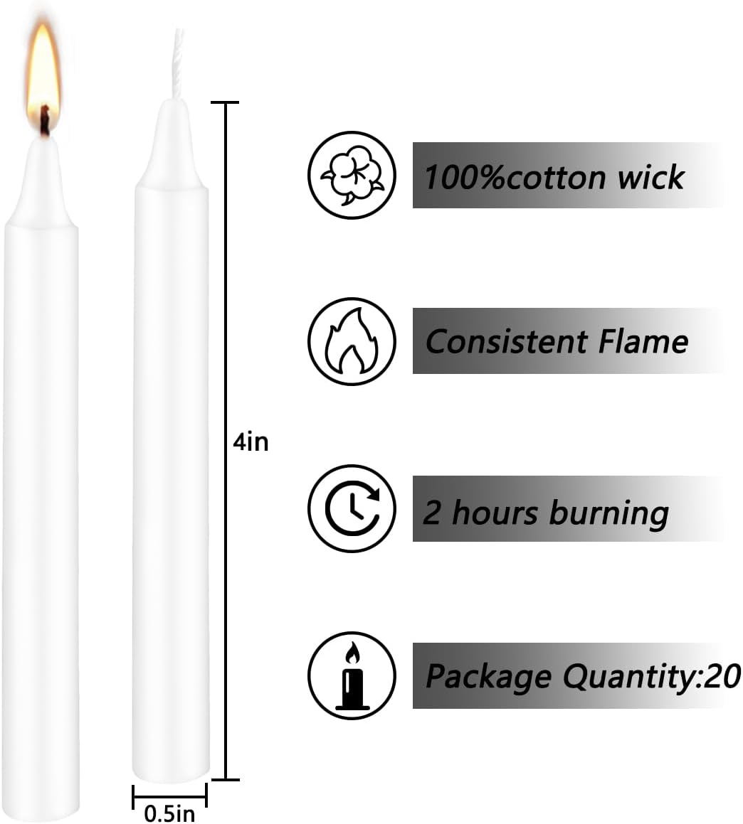 Set of 20 White Spell & Chime – Premium Mini Taper Candles for Rituals, Prayer, Birthdays, Meditation, Altar - 4 Inch Tall, Unscented (White)