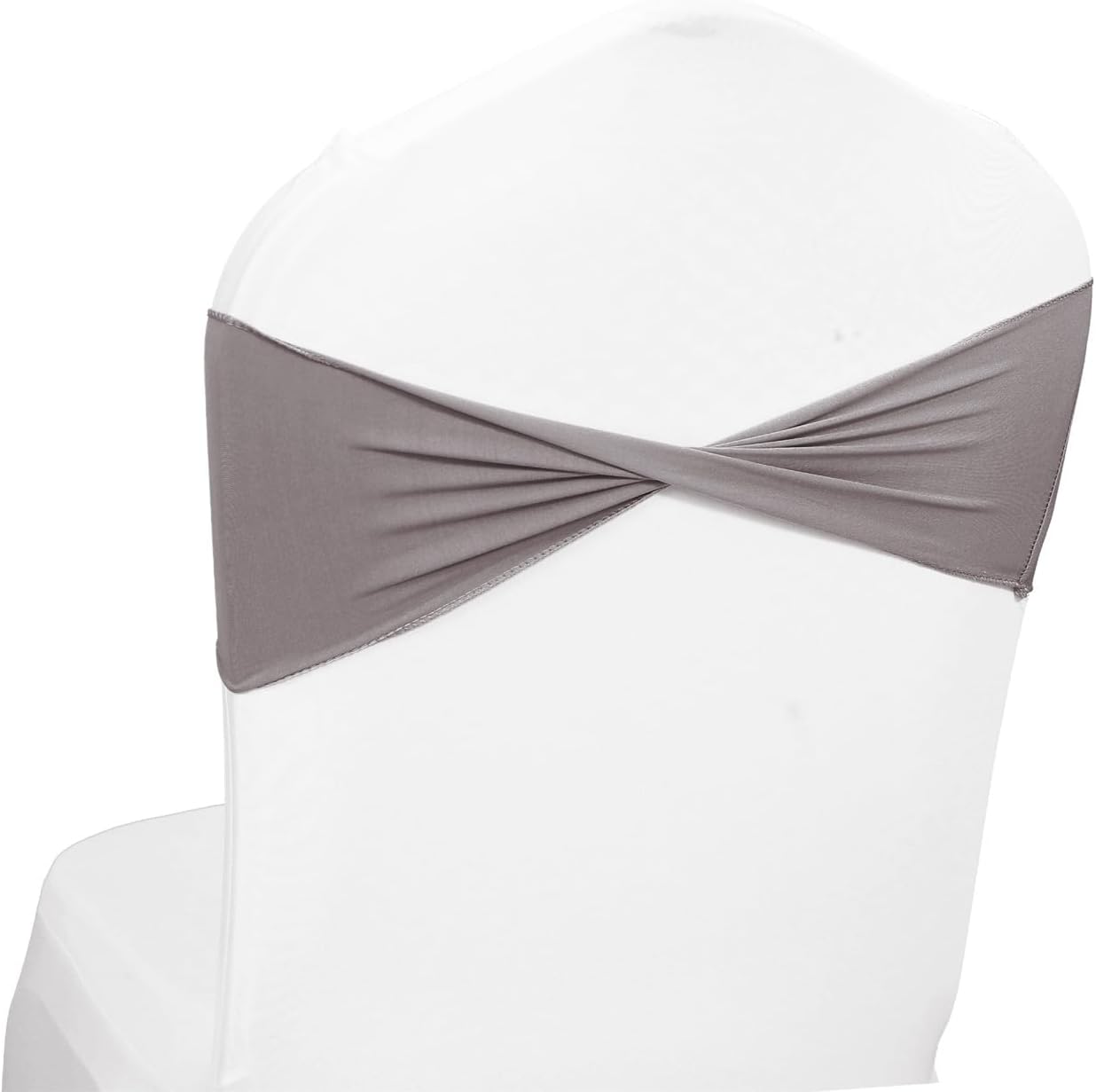 MDS Pack of 50 Spandex Chair Sashes Bows Elastic Stretch Dining Chair Bands Ties Without Slider Buckle Universal fits for Wedding Baby Shower Birthday Party Banquet Event Decoration - Silver Grey