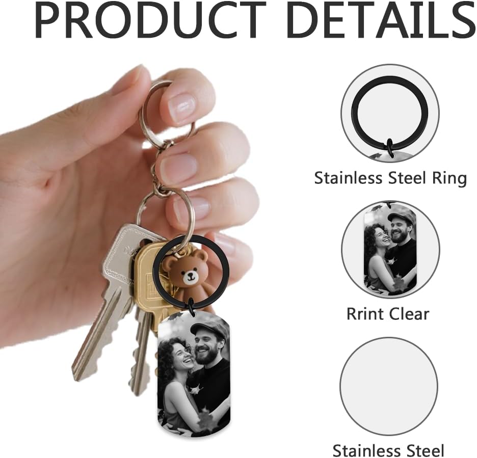 Personalised Keyring with Custom Photo & Text - Gift for Mum, Dad, Him, Her, Grandparents, Family