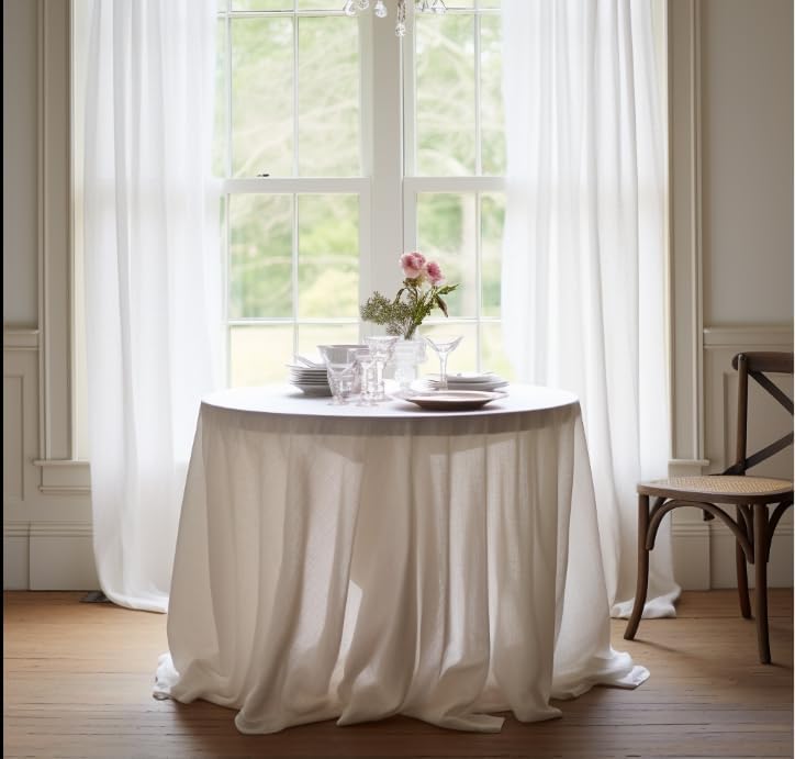 EVERLY 100% Pure Linen Round Tablecloths 70Inch Round Machine Washable Tablecloth for Thanksgiving,Decorative Halloween,Buffet Parties,Picnic,Events,Weddings and Restaurants-White