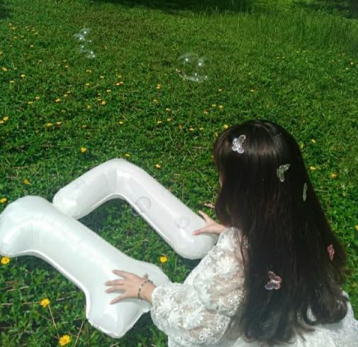 Digital Number 7 White Birthday Balloon 40 Inch, Foil Balloons for 7 17 27 70 77 Party Decorations Supplies, White Mylar Numbers Balloon for Seven Wedding Anniversary