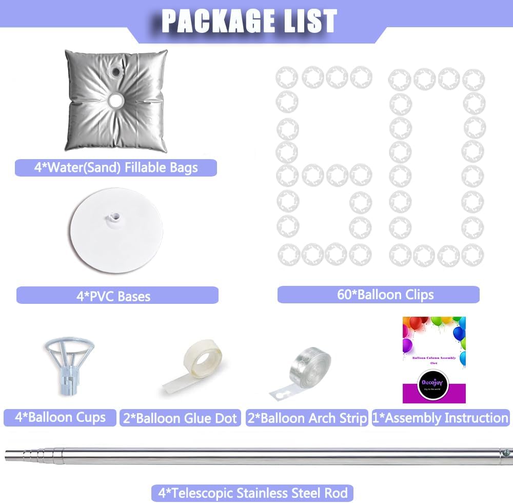 Balloon Columns Stand Set of 4, 7 Feet Telescoping Ballon Arches Stands with Bases for Floor, Height Adjustable Metal Ballon Tower Pillar Kits for Graduation, Birthday, Christmas