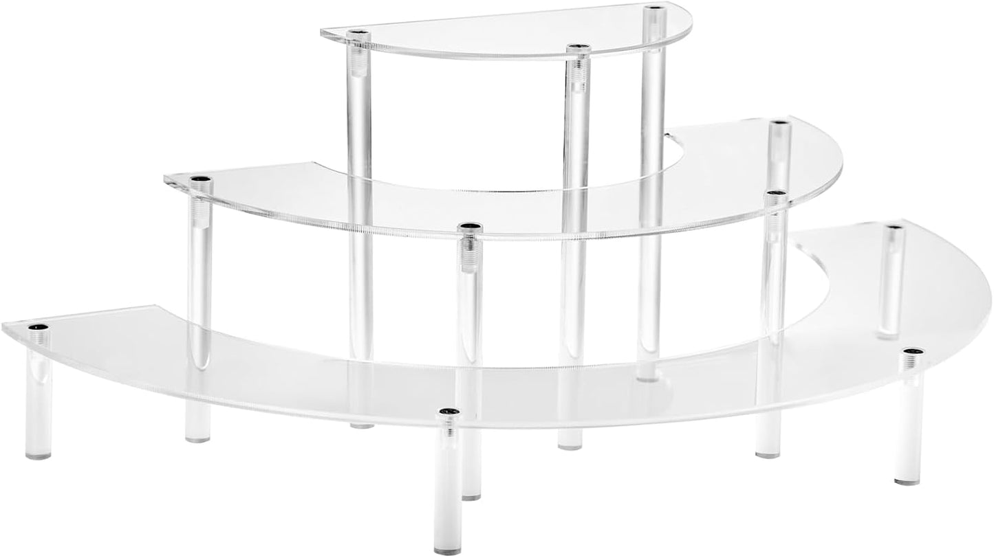Acrylic Display Riser - 3 Tier Clear Cupcake Stand, Perfume Organizer, Half Moon Dessert Stand, Shelf for Food, Amiibo Funko POP Figure Display